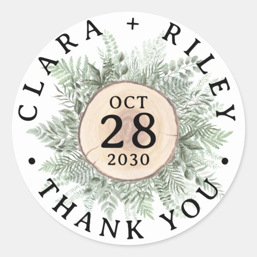 Rustieke Waterverf Floral Wood bruiloft dank u Ronde Sticker (Voorkant)