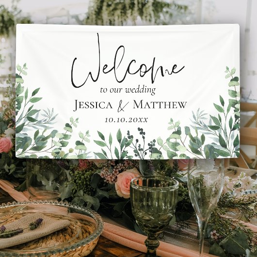 Rustieke Waterverf Foliage Bruiloft Banner
