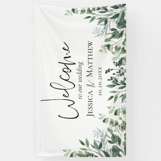 Rustieke Waterverf Foliage Bruiloft Banner (Verticaal)
