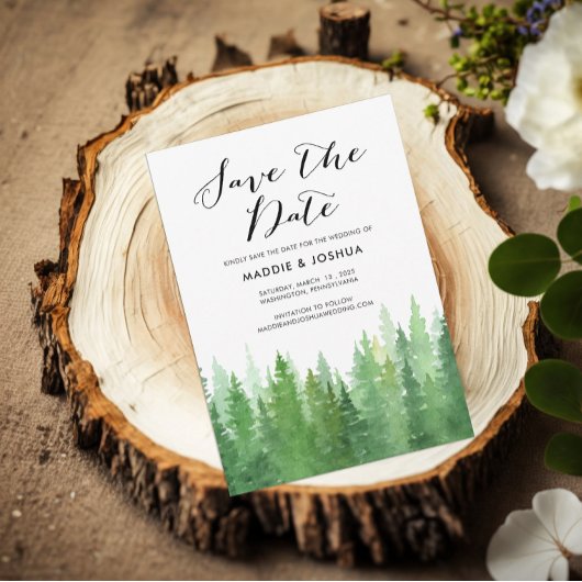 Rustieke Waterverf Forest Evergreen QR-code Save The Date