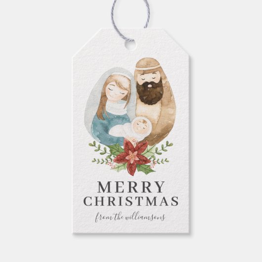 Rustieke Waterverf Geboorte Christelijk Kerstmis Cadeaulabel (Voorkant)