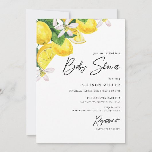 Rustieke Waterverf geel citroen Baby shower Kaart (Voorkant)