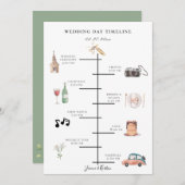 Rustieke Waterverf geïllustreerde trouwdag tijdlij Programmakaart (Voorkant / Achterkant)