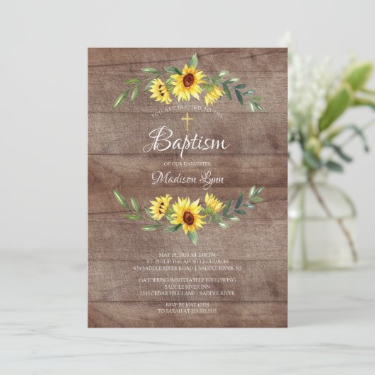 Rustieke Waterverf Gele Zonnebloemen Doop Kaart (Staand voorkant)