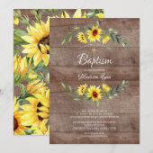 Rustieke Waterverf Gele Zonnebloemen Doop Kaart (Voorkant / Achterkant)