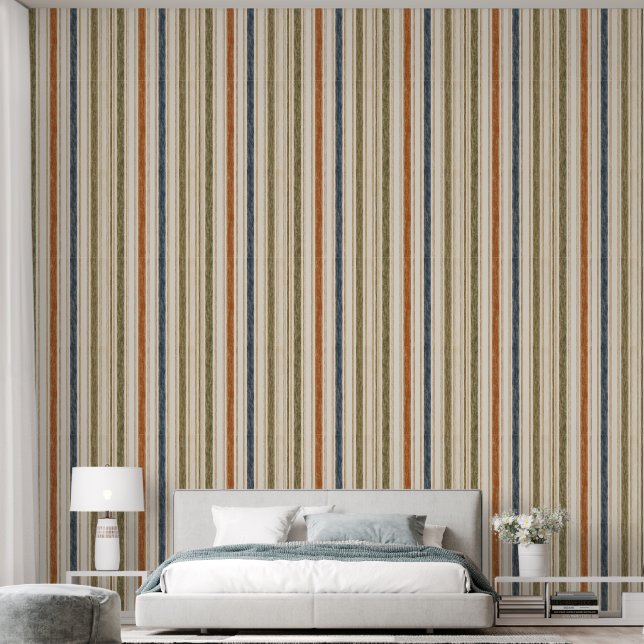 Rustieke waterverf gestreepte behang (Slaapkamer)