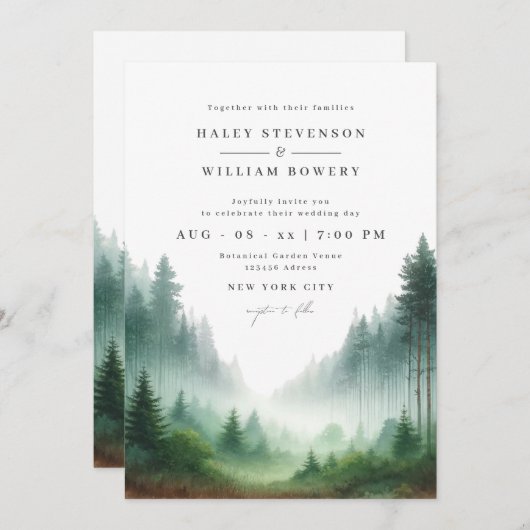 Rustieke Waterverf Green Forest Destination Weddin Kaart (Voorkant / Achterkant)