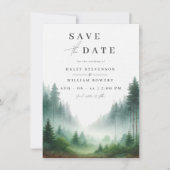 Rustieke Waterverf Green Forest Destination Weddin Save The Date (Voorkant)