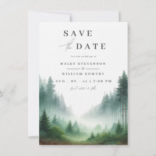 Rustieke Waterverf Green Forest Destination Weddin Save The Date
