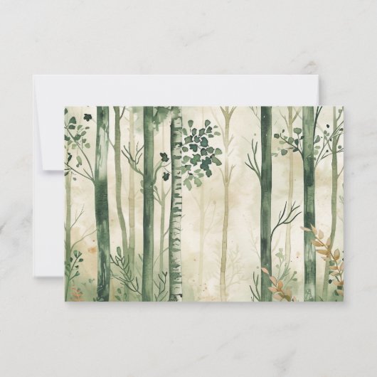 Rustieke Waterverf Green Gold Woodland RSVP Kaartje (Achterkant)