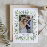 Rustieke Waterverf Greenery Lijst Fotobruiloft Bedankkaart<br><div class="desc">Rustieke Waterverf Foliage Lijst Foto bruiloft Dank u kaart | Stuur bedankt naar familie en vrienden met deze aanpasbare bedankkaart. Het beschikt over aquarel illustraties van een verscheidenheid aan bladeren gebladerte. Deze groene bedankkaart is ideaal voor bruiloften,  afstuderen en nog veel meer.</div>