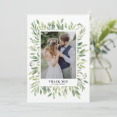 Rustieke Waterverf Greenery Lijst Fotobruiloft Bedankkaart (Staand voorkant)