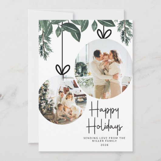 Rustieke Waterverf Greenery Meerdere foto Feestdagenkaart (Voorkant)