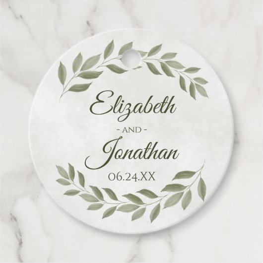 Rustieke Waterverf Groen Elegant Salie Bruiloft Bedankjes Labels (Voorkant)