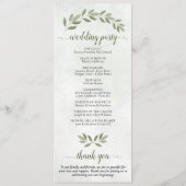 Rustieke Waterverf Groen Elegant Salie Bruiloft Programmakaart (Achterkant)