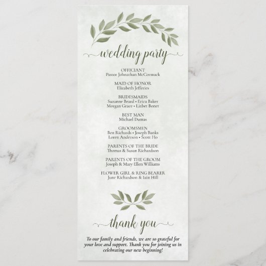 Rustieke Waterverf Groen Elegant Salie Bruiloft Programmakaart (Achterkant)