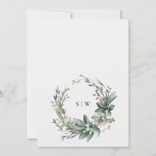 Rustieke Waterverf Groen Foliage Wreath Verloving Kaart (Achterkant)