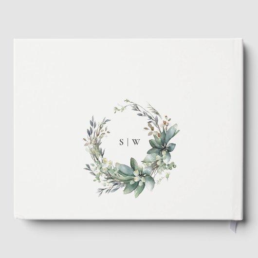 Rustieke Waterverf Groen gebladerte krans bruiloft Gastenboek (Achterkant)