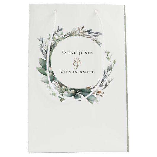 Rustieke Waterverf Groen gebladerte krans bruiloft Medium Cadeauzakje (Voorkant)