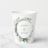 Rustieke Waterverf Groen gebladerte krans bruiloft Papieren Bekers (Achterkant)