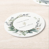Rustieke Waterverf Groen gebladerte krans bruiloft Ronde Kartonnen Onderzetter (Gebogen)