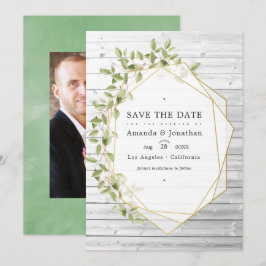 Rustieke waterverf groen geometrische bruiloft save the date