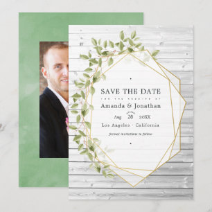 Rustieke waterverf groen geometrische bruiloft save the date
