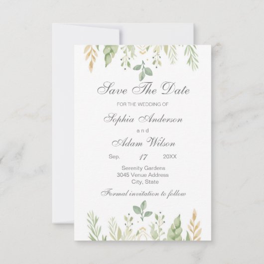 Rustieke Waterverf groen opslaan van de datum Kaar Save The Date (Achterkant)