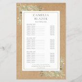 Rustieke Waterverf Groen Salon Service Menu (Voorkant)