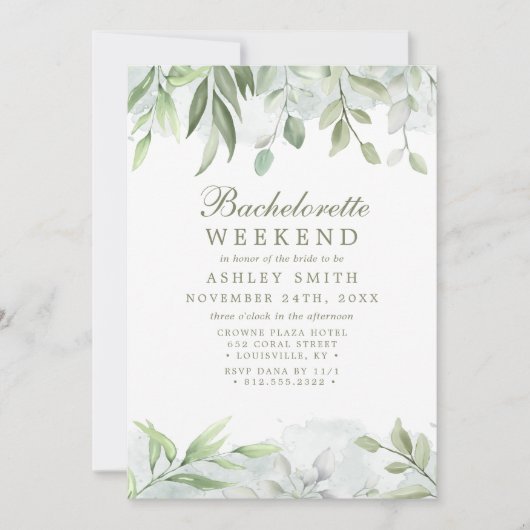 Rustieke Waterverf Groene Bachelorette Weekend Kaart (Voorkant)