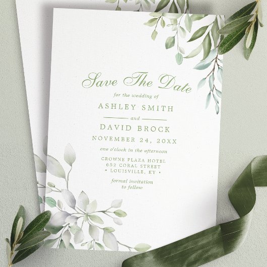 Rustieke Waterverf Groene Bloemige Bewaar De Datum Save The Date