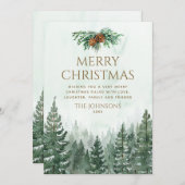 Rustieke Waterverf Groene dennenboom Bos Kerstmis Feestdagenkaart (Voorkant / Achterkant)