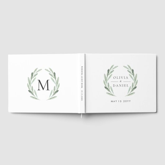 Rustieke Waterverf Groene Krans Eenvoudige Huwelij Gastenboek (Volledig)