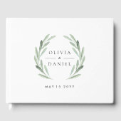 Rustieke Waterverf Groene Krans Eenvoudige Huwelij Gastenboek (Voorkant)