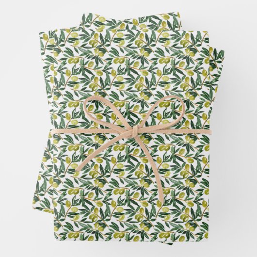 Rustieke Waterverf Groene Olijftakken Patroon Inpakpapier Vel (In situ)