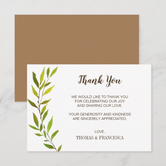 Rustieke Waterverf Groene Trouw Dankkaart Kaart (Voorkant / Achterkant)