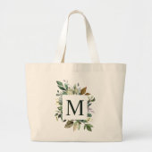 Rustieke Waterverf Groene Vierkante Krans Monogram Grote Tote Bag (Voorkant)