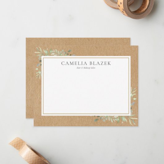 Rustieke Waterverf Groenprofessioneel Notitiekaartje (Voorkant / Achterkant in situ)