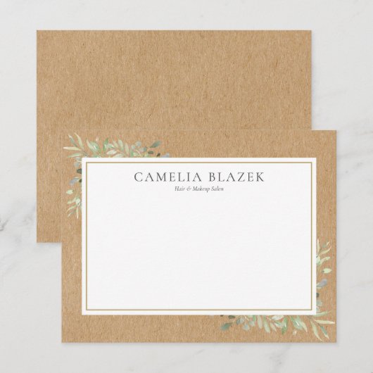 Rustieke Waterverf Groenprofessioneel Notitiekaartje (Voorkant / Achterkant)