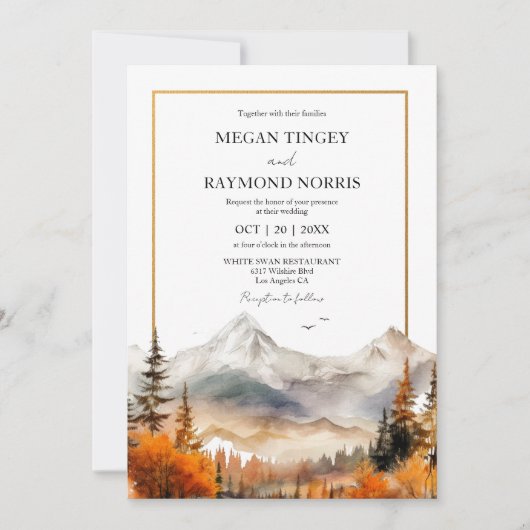 Rustieke Waterverf Herfst Berg Bruiloft Kaart (Voorkant)