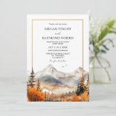 Rustieke Waterverf Herfst Berg Bruiloft Kaart (Staand voorkant)