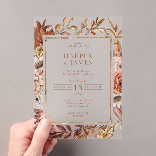 Rustieke Waterverf Herfst Bloemen Lijst Bruiloft Acryl Uitnodigingen (Insitu (Draagbaar))