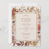 Rustieke Waterverf Herfst Bloemen Lijst Bruiloft Kaart (Voorkant)