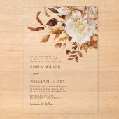 Rustieke Waterverf herfst bloemenbruiloft Acryl Uitnodigingen (Voorkant)