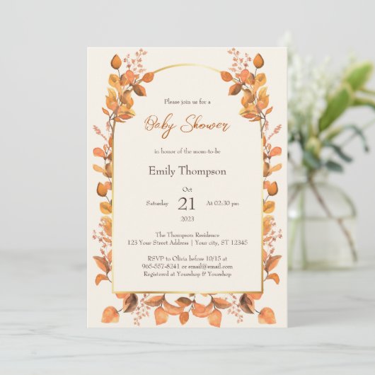 Rustieke Waterverf Herfst Genderneutraal Baby show Kaart (Staand voorkant)