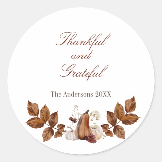 Rustieke waterverf herfst pompoen dank u ronde sticker (Voorkant)