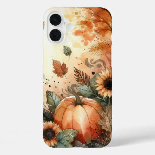 RUSTIEKE WATERVERF HERFST SCENE MET POMPOENEN iPhone 16 PLUS HOESJE