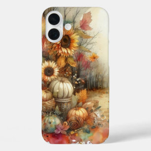 RUSTIEKE WATERVERF HERFST SCENE MET POMPOENEN iPhone 16 PLUS HOESJE