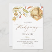 Rustieke Waterverf Herfst Turkije Thanksgiving Din Kaart (Voorkant)