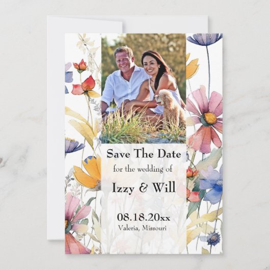 Rustieke Waterverf Herfst Wildbloemen Foto Kaart (Voorkant)